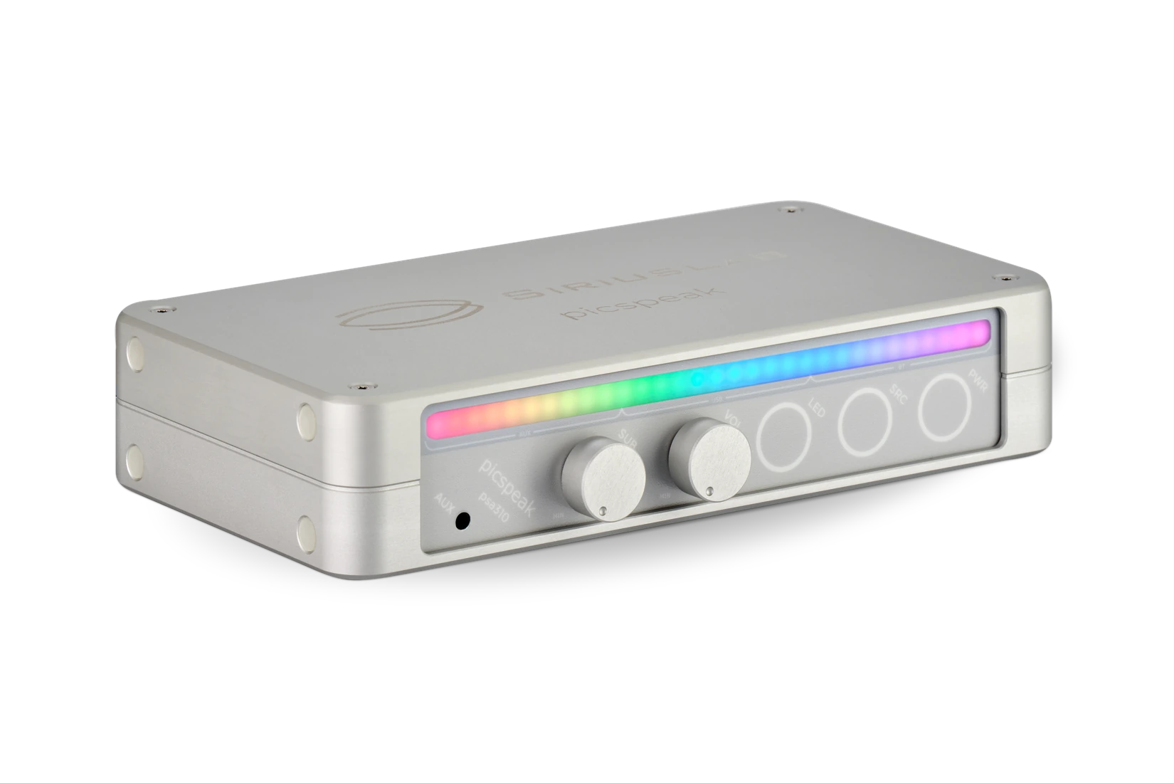 picspeak amplifier mechanical enclosure with front-panel controls and illuminated status display
